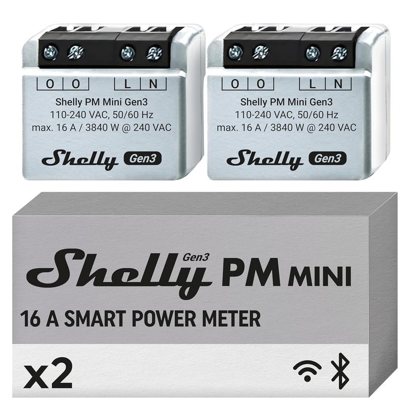 Shelly PM ميني جين 3 | مقياس طاقة ذكي واي فاي 1 قناة 16 أ | أتمتة المنزل | بوابة بلوتوث | متوافق مع أليكسا وجوجل هوم | تطبيق iOS أندرويد | لا حاجة إلى محور | جداول ذكية (عبوة 2)  - Image 1